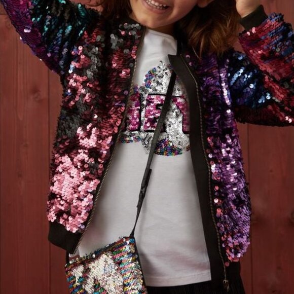 NWT H&M Sequin Bomber Jacket & Skirt 2 pc Set Purple Ombre Girls 8 - Picture 2 of 7